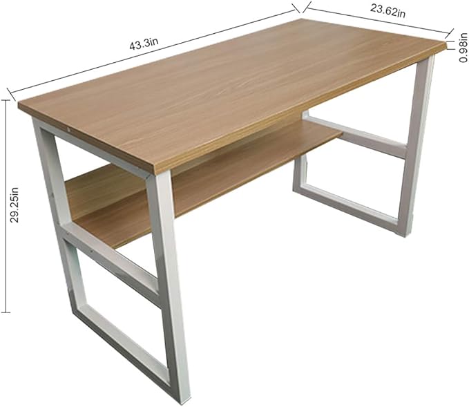 Wooden 43in Computer Desk with Storage Shelf and Metal Stand Modern PC Laptop Workstation Study Table at Home Office Table (Oak)