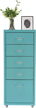 Metal File Storage CabinetSide Storage OrganizerFreestanding Storage UnitMetal Garage Storage DrawerStorage Cabinet with 5 Drawers and Wheels for OfficeHomeSchoolBlue11 * 16.1 * 27.1in