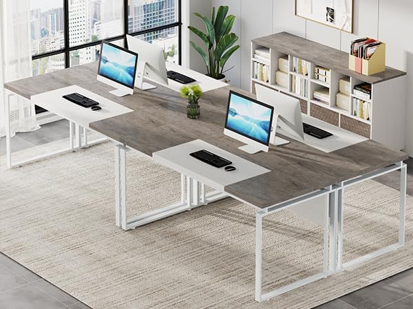 Tribesigns L-Shaped Desk with Drawers 63 Office Desk with File Cabinet Computer Executive Desk with Drawer Cabinet Set (Gray &amp White)