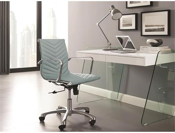 Pemberly Row Modern Engineered Wood Office Desk 47 W x 23 D x 31 H High Gloss White 2 Soft-Close Drawers Clear Glass Detail Contemporary Home Office Desk for Workspace Organization