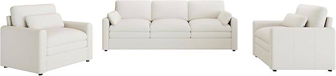 3-Piece Cozy Upholstered Sofa Set Upholstered Sofa Set with 2 Single Sofa Oversized Comfy Cloud Sofa for Living Room Office Apartment (Beige-6c)