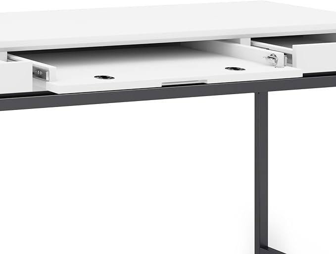 SIMPLIHOME Banting Desk - 60 Inch Wide Solid Wood and Metal Writing Desk in White Modern Industrial Home Office Computer Table for Study with 2 Drawers and Flip-Down Keyboard Tray