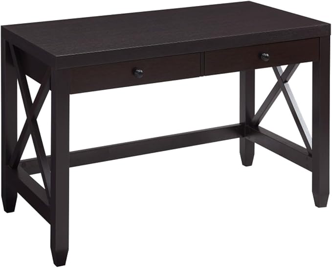 Home Office Desk with Two Smooth-Glide Drawers Thick Wooden Knob Handles Finished Back Panel and Sturdy X-Brace Leg Frame for Enhanced Stability Writing Table for Study