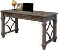Pemberly Row Wood Writing Desk 54 in x 27 in x 30 in Solid Wood and Veneer Gray Weathered Dove Finish USB and AC Outlets Drop-Front Keyboard Tray Casual Office Desk for Home or Executive Office