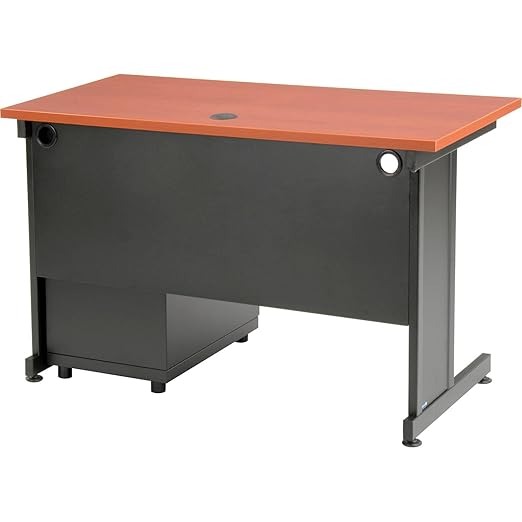 Global Industrial 48 W x 24 D x 30 H Office Pedestal Desk with 3 Drawers Faux-Wood Laminate Cherry Desktop Black Steel Frame 2 Box Drawers &amp 1 File Drawer