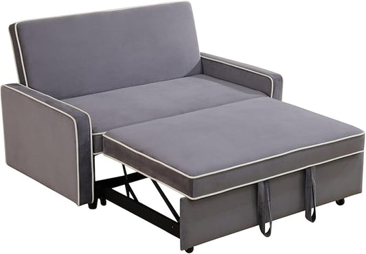 3-in-1 Convertible Sofa Sleeper Bed 2-Seat Comfy Lounge Loveseat with Adjustable Backrest Flannel Pull Out Fabric Lazy Couch Chaise Perfect for Home Apartment Dorm Office Living Room Gray