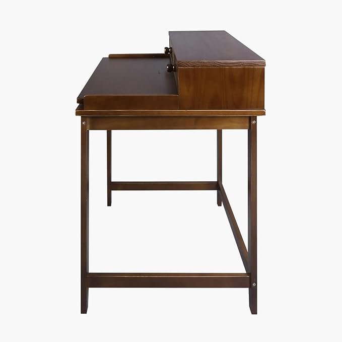 Medieval Majesty Office Computer Desk in Truffle Brown Finish with Hutch Pull-Out Tray and Concealed Storage Compartment 22 x 28 x 35 Solid Pine Wood