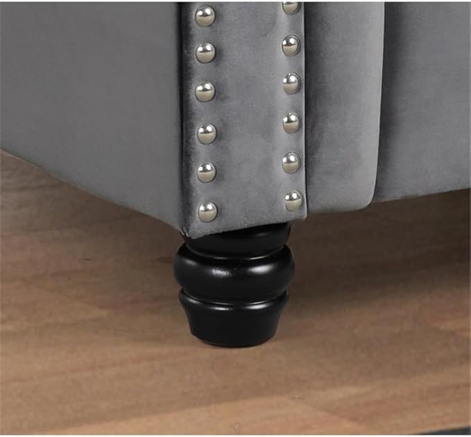 Chesterfield Button Tufted Velvet Fabric Livingroom Sofa-Gray