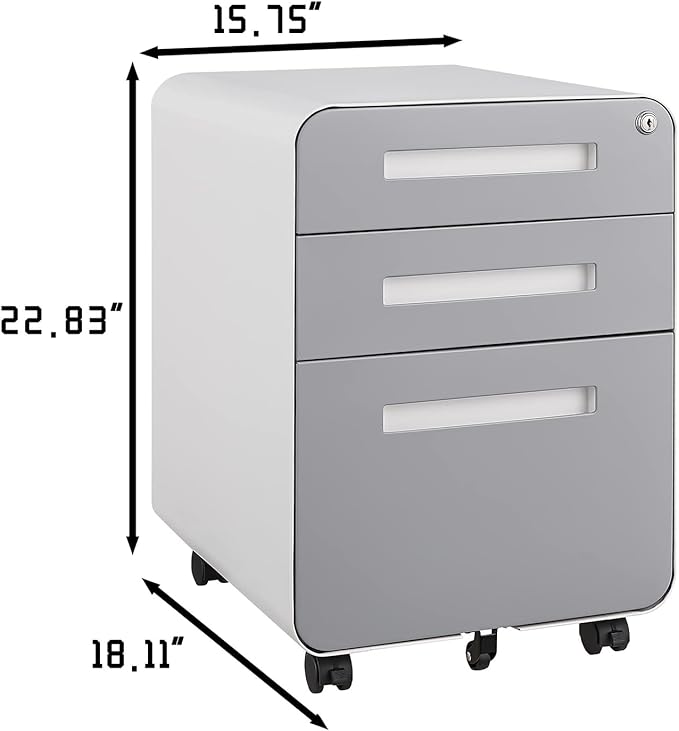 3 Drawer Filing Cabinet with Lock Gray Mobile Metal File Cabinet with 5 Wheels Small Home Office Rolling Metal Under Desk Organizer for Legal/Letter/A4 Files Gray