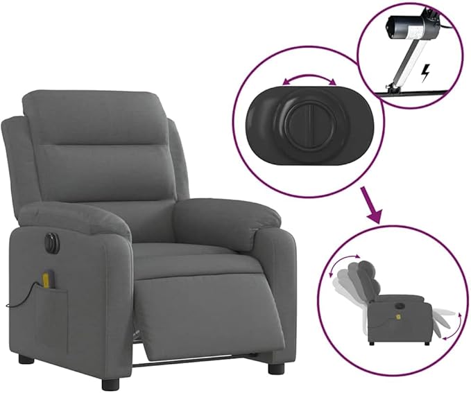 vidaXL Electric Massage Recliner Chair with Vibration-6 Points Fabric Covered Automatic Adjusting Footrest/Backrest in Dark Gray