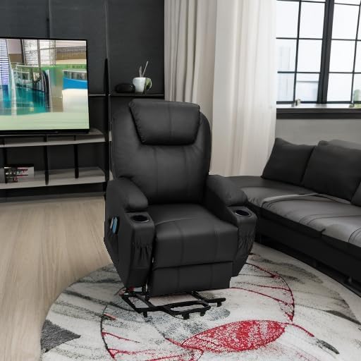 Flamaker Power Lift Recliner Chair Electric Lift Recliner for Elderly Power Lift Recliner Chair with Cup Holders Side Pockets for Living Room (Leathaire Light Black)