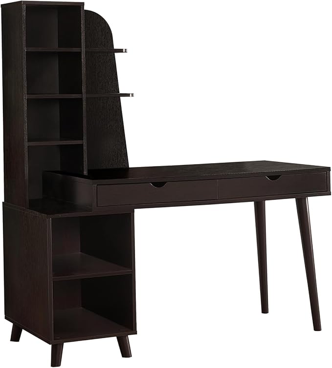 Computer Desk Home Office Laptop Storage Drawers 55 l Work Brown Laminate Solid Wood Legs Transitional