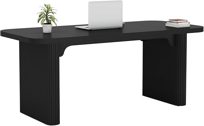 Tribesigns 62-Inch Rectangular Executive Computer Desk Large Modern Wood Writing Table with Double Pedestal for Home Office Easy to Assemble Chair Not Included (Black)