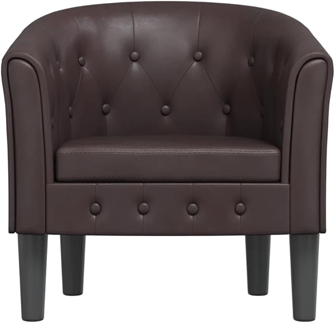 vidaXL Modern Tub Chair in Brown Faux Leather - Durable Stain- Armchair for Living Room Bedroom or Office - Comfortable Seat with Thick Padding