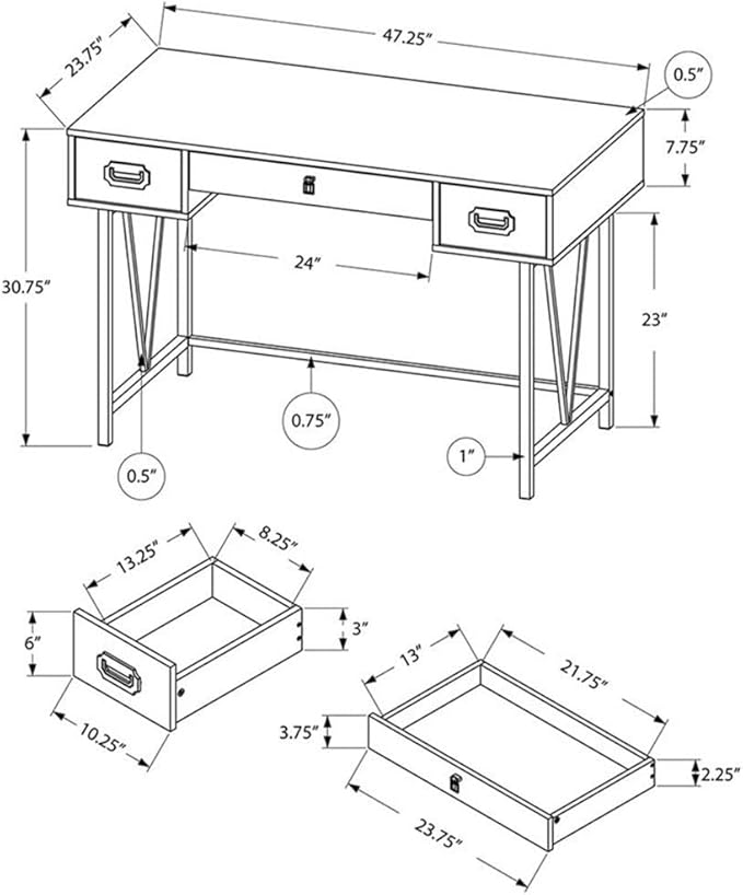 Monarch Specialties Computer Desk Home Office Laptop Storage Drawers 48 L Work Metal Brown