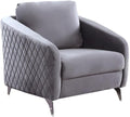 Lilola Home Sofia 36 W Gray Velvet Accent Chair with Silver Legs – Tufted Modern Armchair for Living Room Bedroom or Reading Nook
