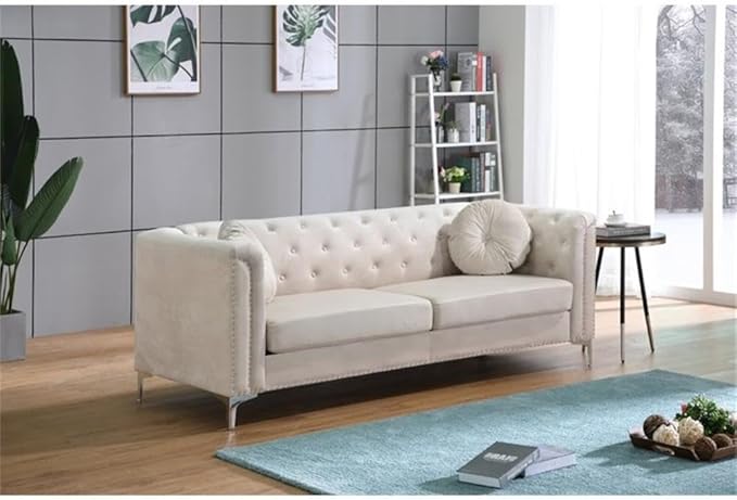 Glory Furniture Pompano Velvet Sofa in Ivory