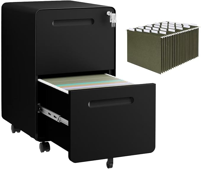 2 Drawer File Cabinet with Lock and 4 Keys Mobile Metal Filing Cabinet File Cabinets for Home Office Under Desk Pre-Assembly File Drawer Letter/Legal/A4 Hanging File Folders