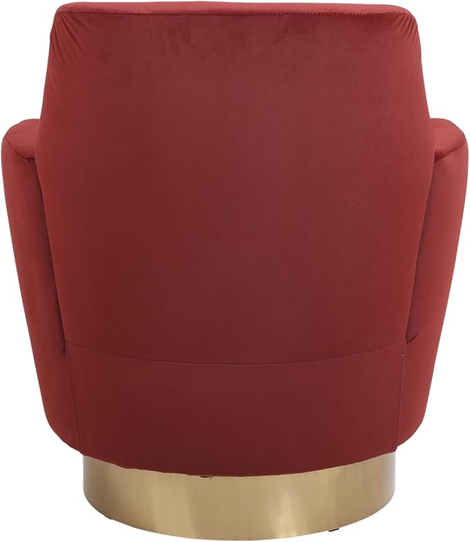 Velvet Swivel Barrel Chair Reading Armchair for Living Room &amp Bedroom Comfy Accent Chair with Gold Stainless Steel Base (Brownish Red)