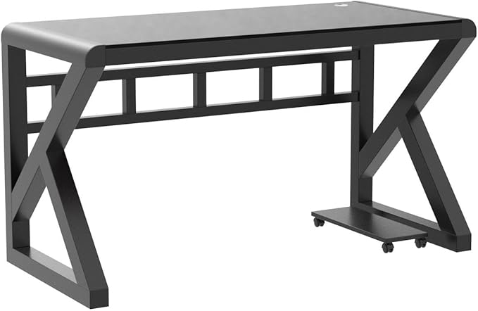 BINGTOO Computer Desk Glass Top Metal Frame 55.1 Home Office Desks &amp Workstation Modern Office Writing Gaming Study Work Glass Computer Table Desk