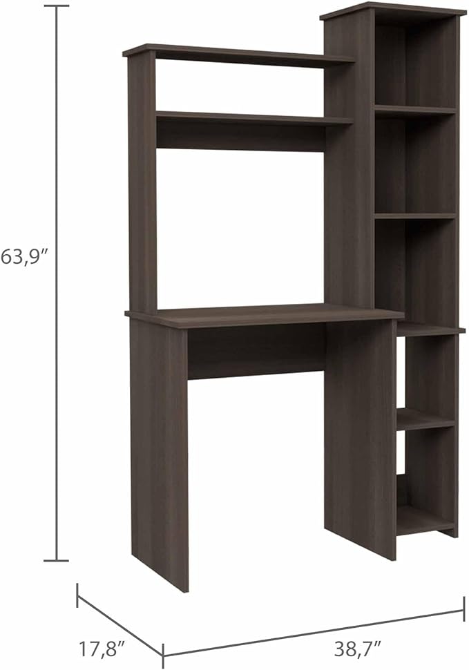 Home Office Desk Writing Desk Six ShelvesBrown