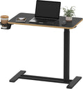 SANODESK Mobile Standing Desk with Hidden WheelsPneumatic Laptop Desk Rolling Computer Cart Movable Height Adjustable Small Sit Stand Desk for Home Office(27.6 W x 15.7 D Black+Maple Band)