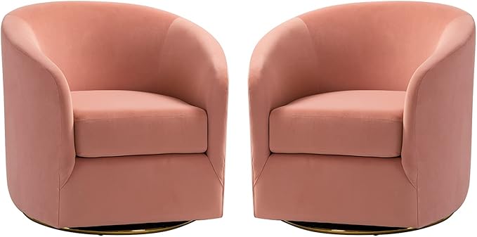 HULALA HOME Swivel Accent Chair with Gold Metal Base Set of 2 Contemporary Velvet Curved Swivel Barrel Chair Upholstered Club Armchair Leisure Single Sofa for Living Room Nursery Bedroom(Pink)