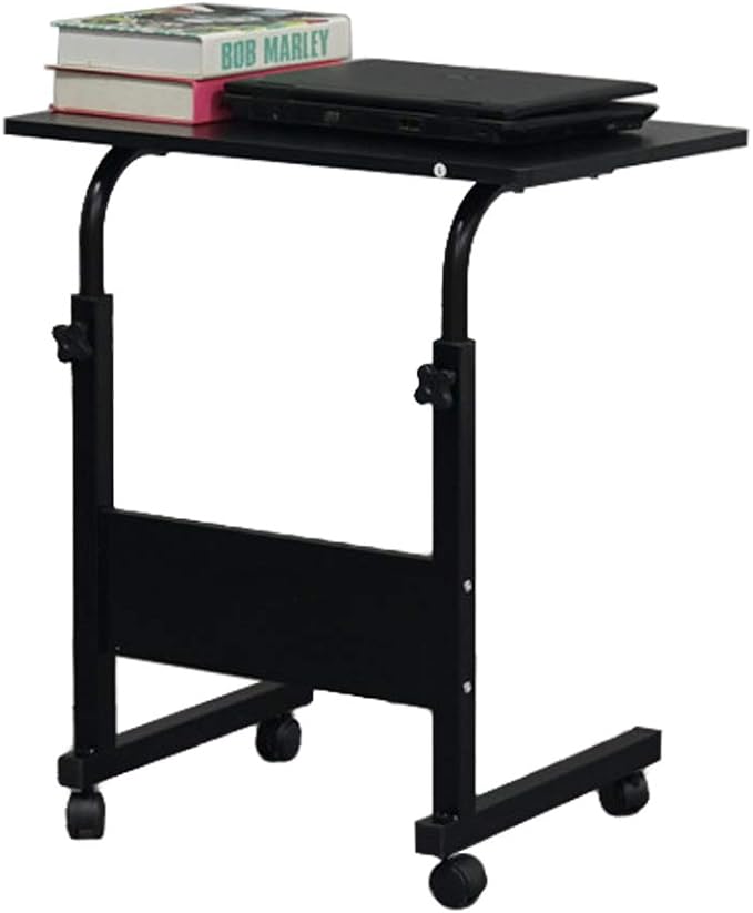 Karl home Small Side Mobile Table 23.6 inch Computer Desk with Wheels Height Adjustable Rolling Potable Laptop Cart C-Shaped Bed Couch End Tables with Edge Stopper for Living Room Bedroom Black