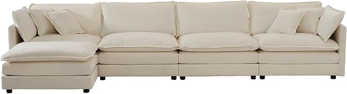 WILLIAMSPACE 146.5 Sectional Sofa Couch for Living Room Modern Upholstered Oversized L-Shaped Sofa with Ottoman &amp Toss Pillows Modular 5 Seat Sofa Furniture for Apartment Chenille Fabric (Beig