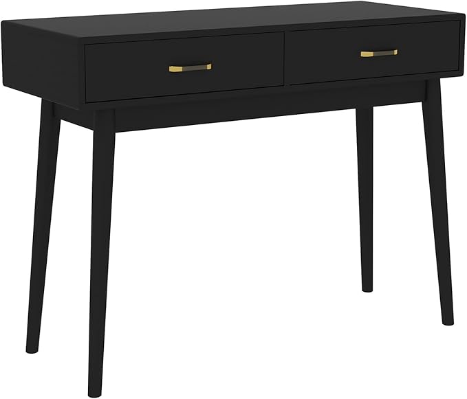 Small Black Desk with Drawers - 40 Inch Home Office Study Writing Desk for Bedroom Vanity Desk with 4 Solid Legs Modern Computer Desk for Small Spaces (Balck)