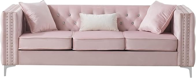 Glory Furniture Paige Velvet Sofa in Pink