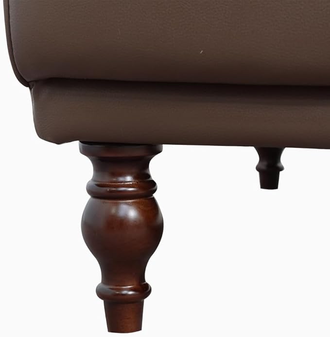 86.41 Mid-Century Modern Leather 3-Seater Couch Comfortable Sofa with Solid Wood Legs and Frame for Living Room Bedroom Apartment and OfficeBrown