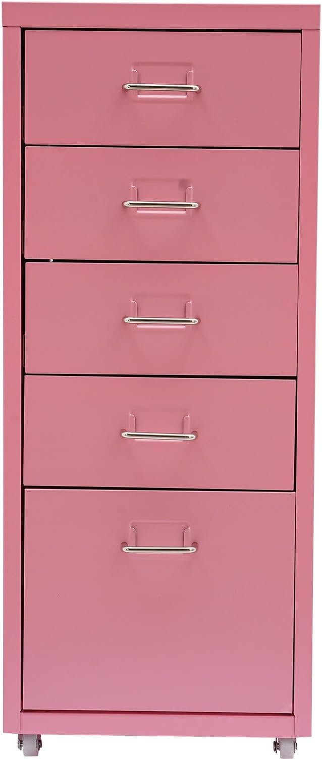 5 Drawer Pink Metal Vertical File Storage Cabinet 5 Drawer File Cabinet with Lock Assembly Required