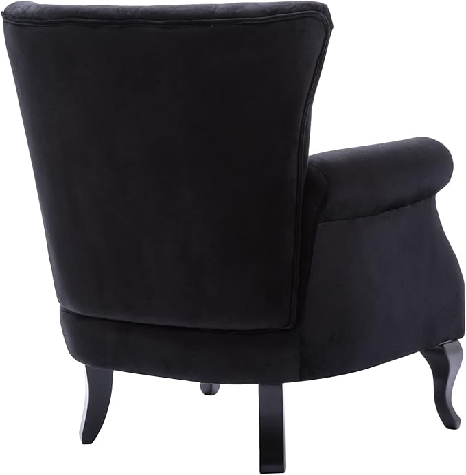Mid Century Modern Accent Chair Upholstered Armchair Comfy Velvet Fabric Single Sofa with Tufted Wingback for Small Spaces Bedroom Living Room Black