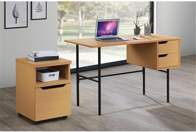 Pemberly Row Engineered Wood Rolling File Cabinet Natural Woodgrain Finish 16 W x 17 D x 24 H Lockdowel Assembly Large File Drawer with Euro Glides Dual Wheel Casters Home Office Storage