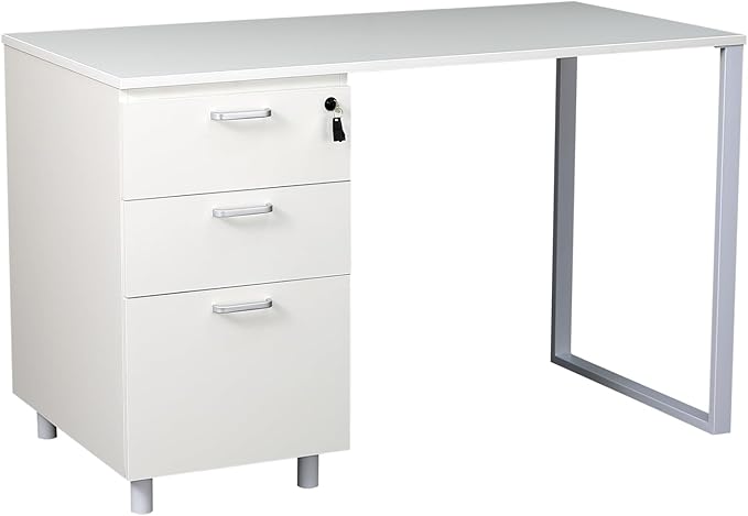 Modern Design Teacher Desk with File Drawer Desk with Locking Drawers by Crafts and Comfort (47 Inch White)