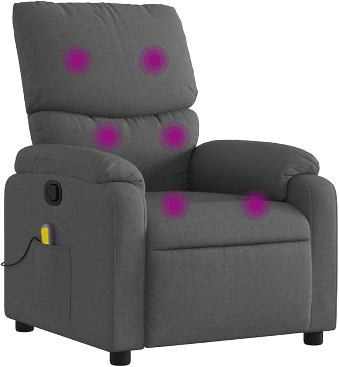 vidaXL Dark Gray Fabric Massage Recliner Chair with Adjustable Armrests and Vibrating Function for Living Room Office Use Reclining Armchair Comfortable Sofa Chairs