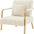 Yaheetech 30 W Accent Chair Velvet Oversized Armchair Living Room Chair with Golden Frame &amp Cozy Pillow for Living Room Bedroom Office Beige