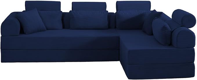 KEIKI 106 4Seat Modular Sectional Corduroy Sofa Couch for Coastal Home Home Office Family Friendly Beach Lovers Cozy Warm Perfect for Entertaining Relaxation Classic Refined Design Blue