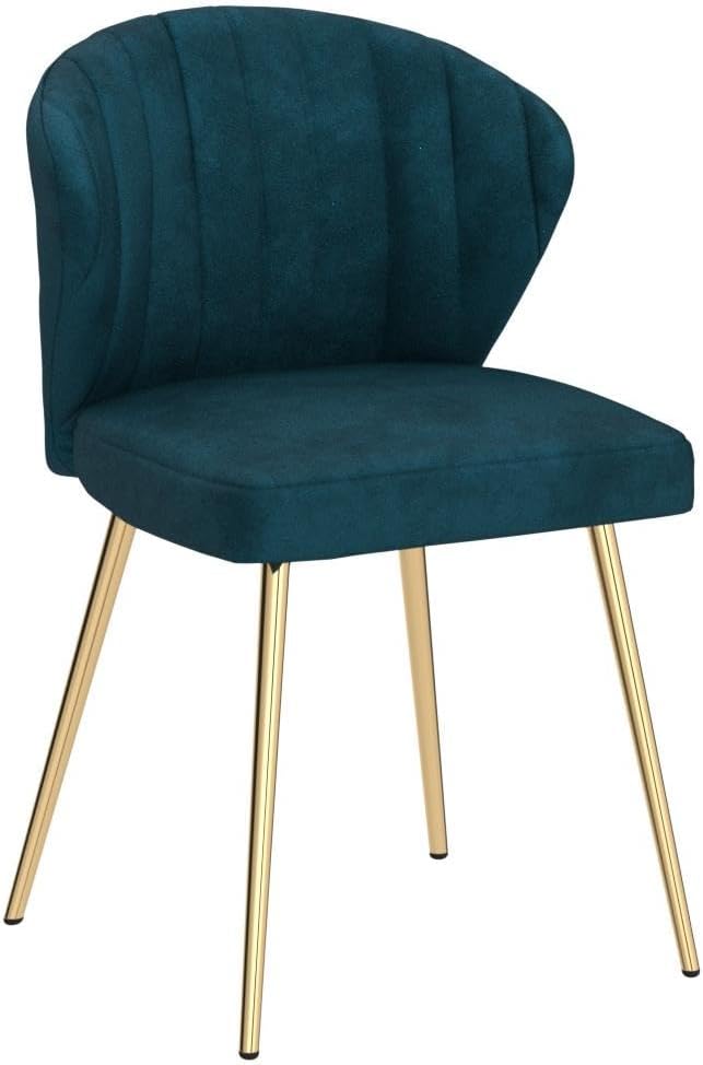 HULALA HOME Velvet Dining Chairs Modern Small Armless Accent Chair with Gold Metal Legs Living Room Upholstered Cute Side Chair Elegant Tufted Back Vanity Chair for Bedroom/Beauty Room-Teal