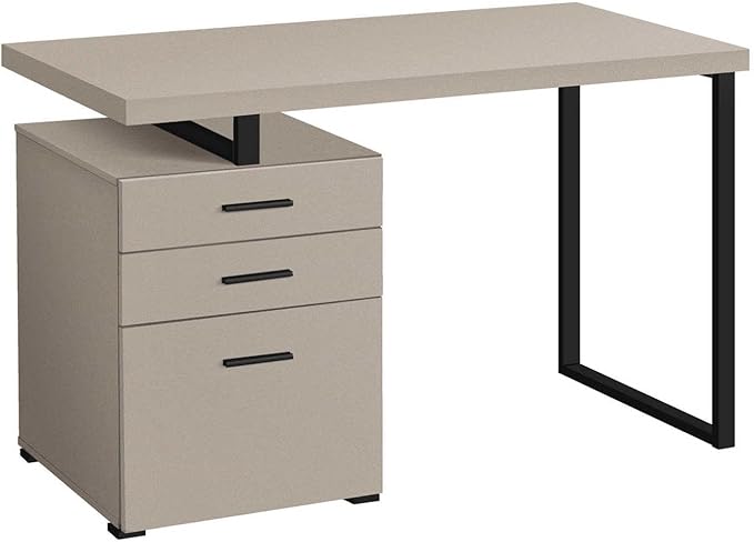 Modern 48 L Computer Desk Reversible Design 2 Storage Drawers Home Office Beige Laptop Desk