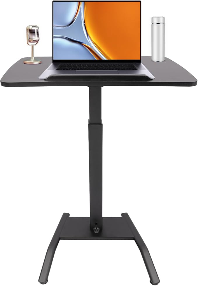 Adjustable Rolling Desk 25.5 * 17 Inch Podium Standing Lift Computer Desk Height and Angle Adjustable Laptop Desk for Home Office Presentations Training
