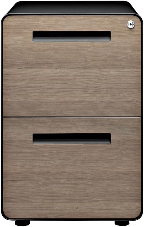 Laura Davidson Furniture Stockpile 2 Drawer Mobile File Cabinet with Lock - Under Desk Metal Filing Cabinet Legal/Letter File Folders Wheels and Stationary Feet Pre-Assembled Black/Wood