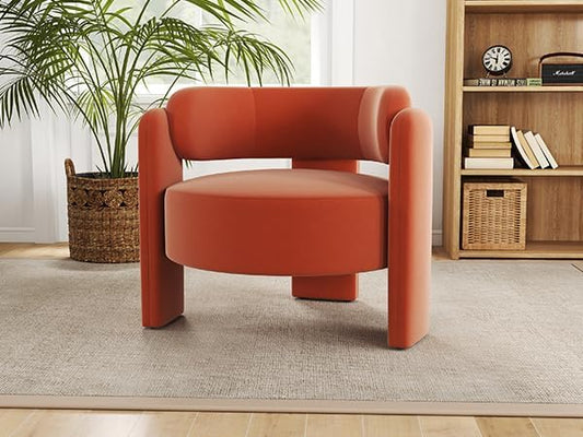 NOBPEINT Mid Century Modern Accent Barrel Chair Round Upholstered Leisure Armchair with Open Back for Living Room Bedroom Apartment Orange
