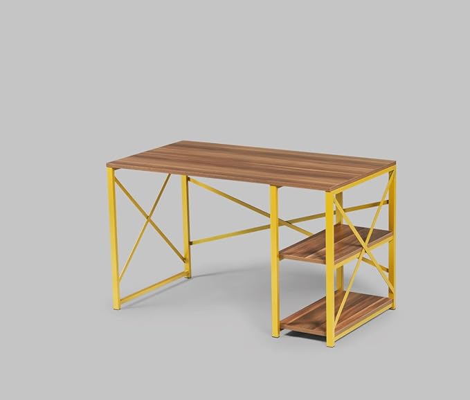 Morello Gold Metal e 47 Wooden Top 2 Shelves Writing and Computer Desk for Home Office White