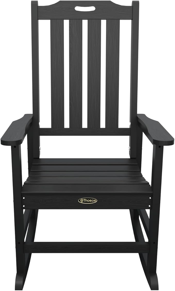 Oversized Rocking Chair Set of 8 Outdoor Rocking Chair for Adults All Weather Resistant Porch Rocker for Lawn Garden Black