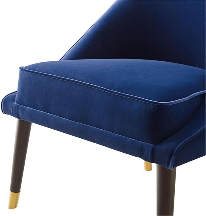 BOWERY HILL Mid-Century Velvet Accent Chair Navy Blue Finish 30 H x 25 W x 27 D Solid Wood Frame Brass Capped Legs Half-Teacup Seat Stylish Comfortable Design for Living Room or Bedroom