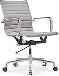 Mid Back Support with Arm Rest Office Ergonomic Adjustable Swivel Vegan Leather Desk Receptionist Chairs -Grey