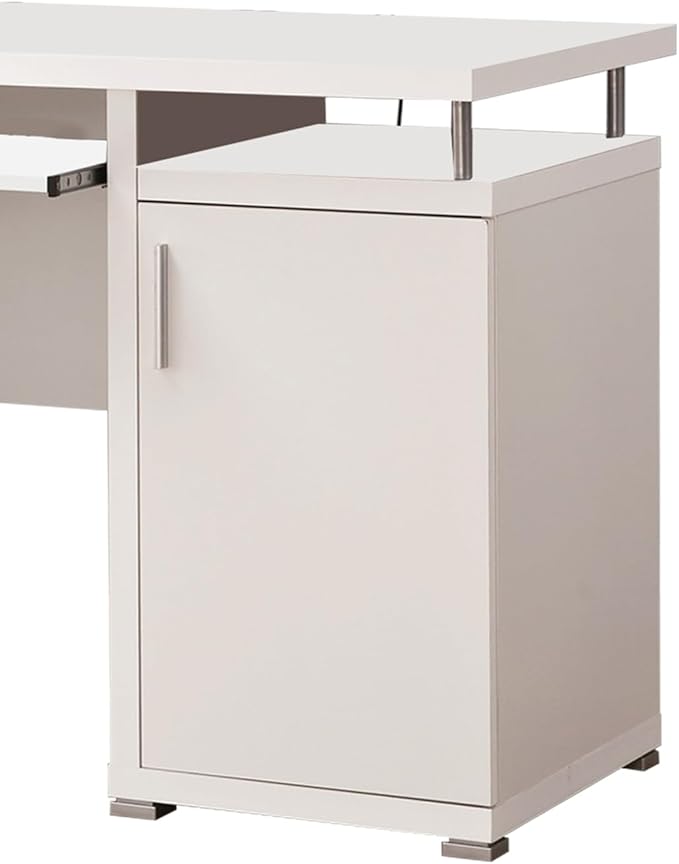 Maykoosh White Computer Desk with Storage - Elegant Home Office Desk with Drawers &amp Keyboard Tray