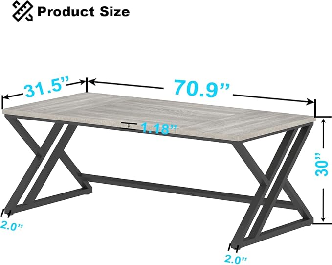 LVB 70.8 Long Office Desk Modern Large Wood Metal Computer Desk Industrial Double Workstation Desks for Two People Rustic PC Executive Work Study Writing Computer Table for Home Light Grey Oak